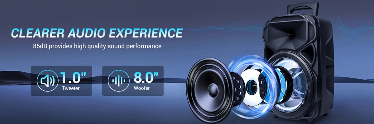 8-Inch Subwoofer Party Speaker 1000W Portable Rechargeable Wireless Bluetooth | Heavy Bass, FM Radio, LED Lights, Remote Control, Built-in Mic, AUX/USB/TF – Outdoor & Indoor Karaoke Boombox