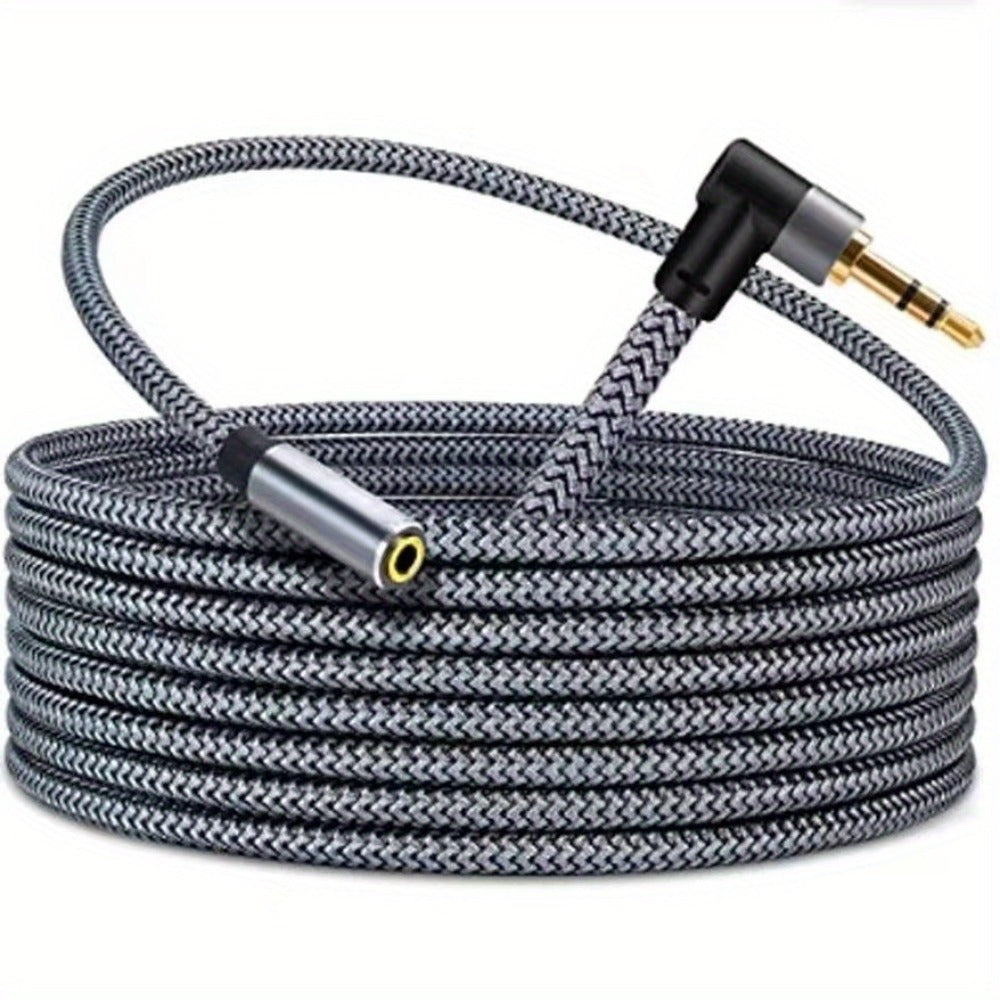 Right-Angle Elbow 3.5mm Female to Male AUX Extension Cable – Tinned Copper Core, Round Tangle-Free Design, Universal for Car, Computer, Phone & Speaker Audio Connections, 3 Lengths