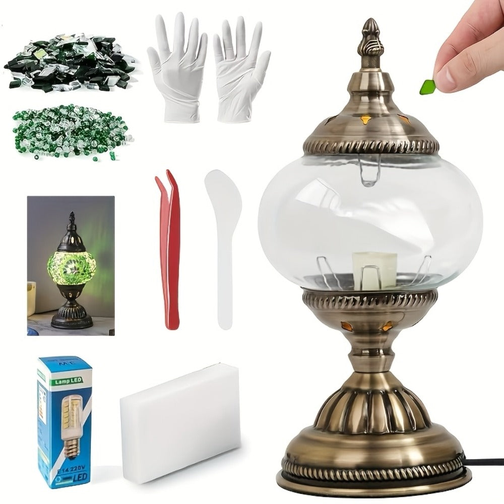 DIY Turkish Moroccan Mosaic Lamp Kit Handmade Glass Metal Brass Dimmable Bohemian Table Light for Bedroom Living Room Office Vintage Boho Decor Gift Multiple Colors 3-Color Adjustable Option