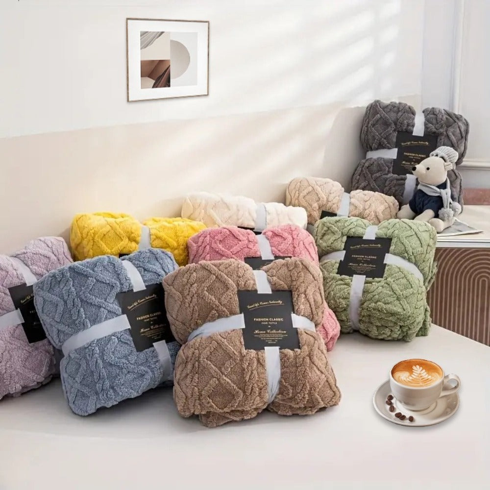 3D Plush Dense Weave Fleece Blanket – Ultra-Soft Warm Throw for Bed, Couch, Travel & Outdoor, Air-Conditioning Friendly, 3 Colors, 2 Sizes