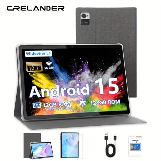 CRELANDER W30 Android 15 Tablet 12GB RAM 128GB ROM 2-in-1 with Keyboard Mouse Stylus Pen & Case, 2.4G/5G WiFi, GMS Certified, GPS, 1TB Expandable Storage, Dual Camera, Portable Tablet PC for Work Study