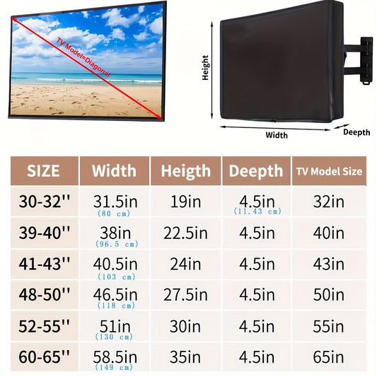 600D Weatherproof Outdoor TV Cover with Roll-Up Flap, 3-Side Zipper & Non-Scratch Liner, 30-50 Inch