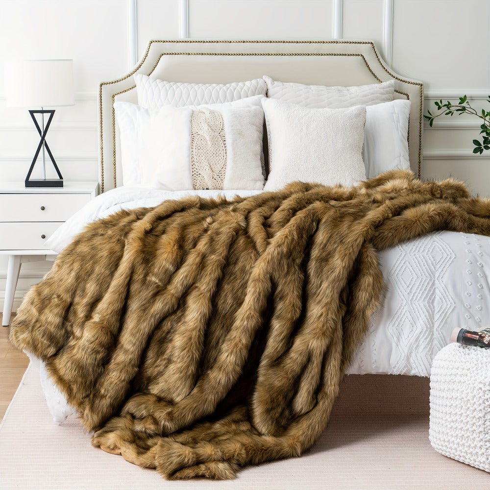 Long Hair Fluffy Reversible Plush Velvet Throw Blanket – 300-350gsm Soft Elegant Throw for Couch & Bed, 6 Colors, 2 Sizes