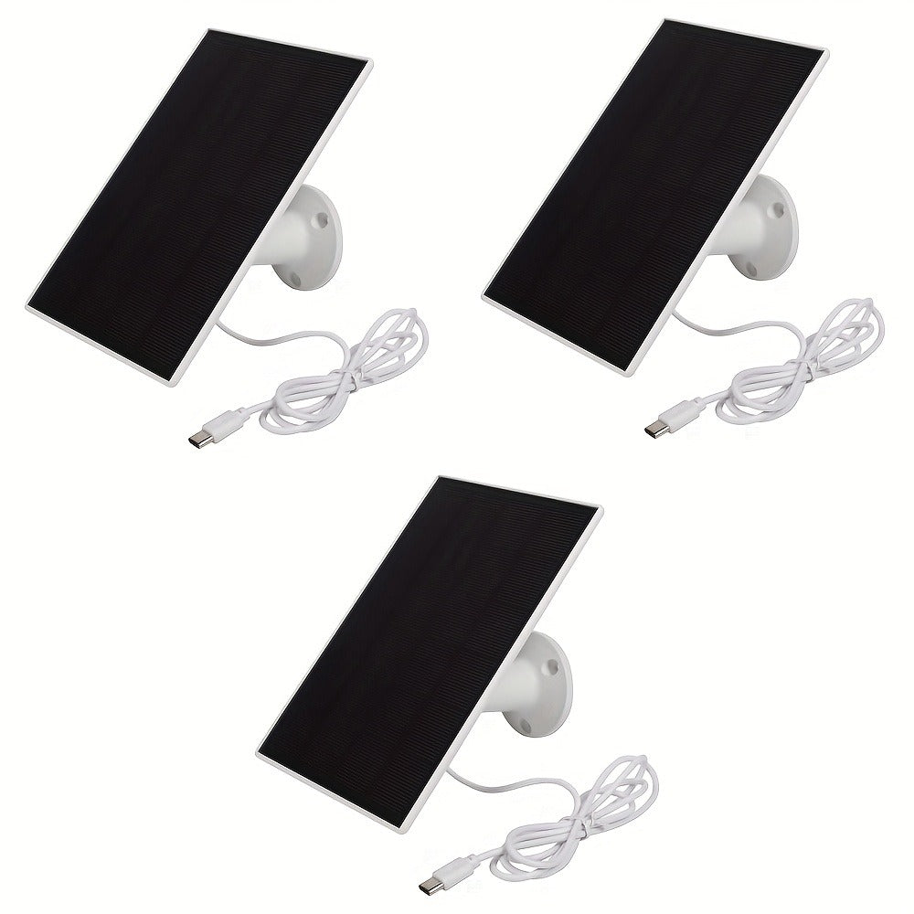 3-Pack Portable Solar Panel Kit 5V 3W with 360° Adjustable Mount, USB & Type-C Output, Solar Charger for Outdoor Security Camera Wireless Doorbell Fan, Camping Hiking Off-Grid Power