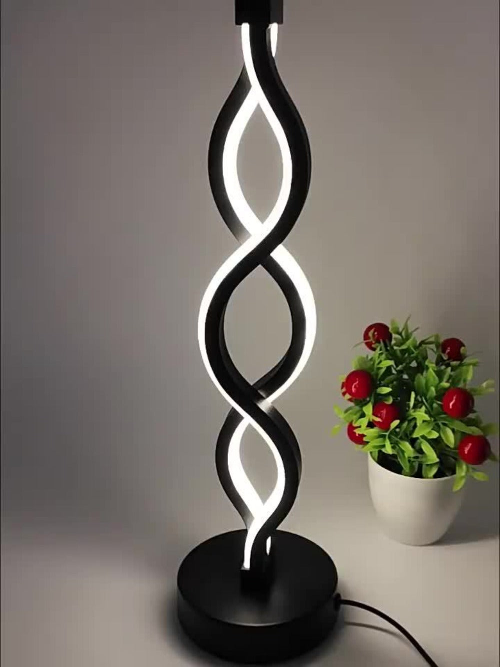 Spiral LED Table Lamp – Modern Minimalist Wave Dimmable Desk Lamp, 3 Color Temperatures, USB Charging, Metallic Base, Creative Curved Night Light for Bedroom Living Room Office Study (1pc / 2pc / Wooden)
