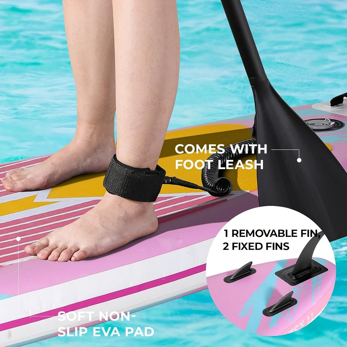 Stand Up Paddle Board 10ft/11ft/12ft – 3-Fin SUP with Floating Paddle, Ankle Leash, Pump & Carry Bag | Yoga Touring Fishing All Levels