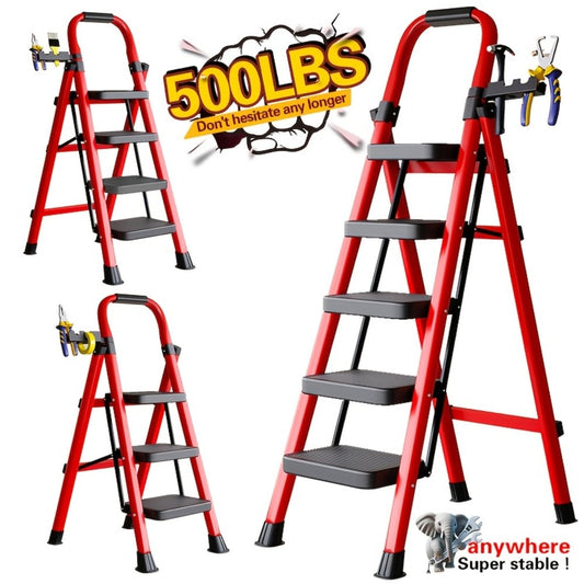 Folding Step Ladder, Steel with Handrail and 3-Step or 5-Step Options
