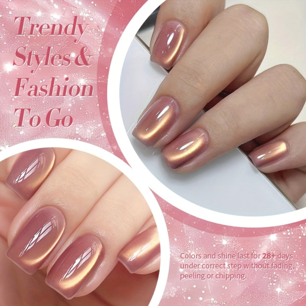 Cat Eye Magnetic Gel Nail Polish Set BORN PRETTY Nude Golden Glitter 2 Colors Ultra Shine Semi-Permanent UV LED Soak Off Long Lasting 30 Days 0.34oz Each for Women Nail Art