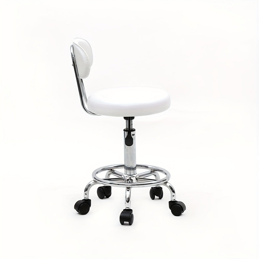 Adjustable Salon Stool with Back 360 Swivel PU Leather Cushioned Round Seat Chair for Salon Barber Spa Esthetician Home Office Vanity Makeup Station White
