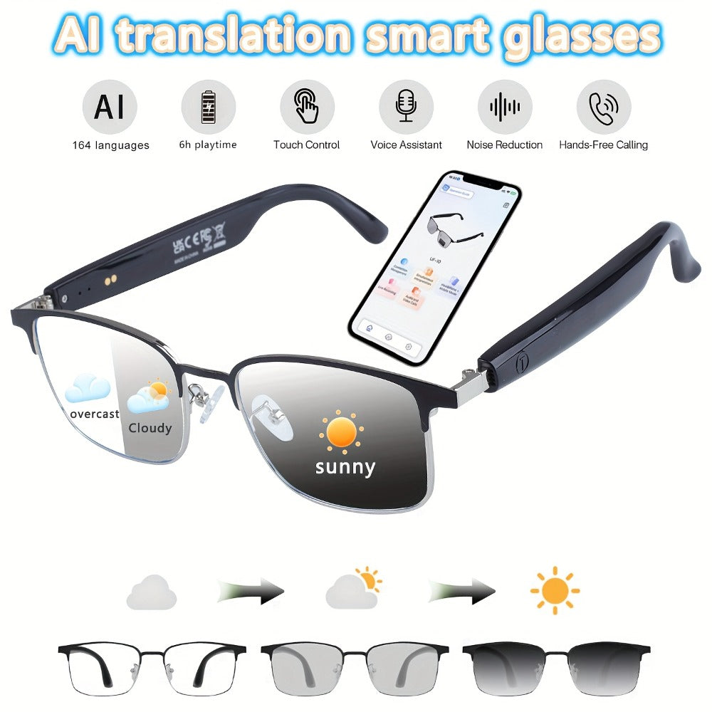ChatGPT AI Translation Glasses with 160-Language Real-Time Translation, Photochromic Lenses, HiFi Audio & HD Calls – 19 Frame Styles, Unisex Smart Eyewear for Travel & Business