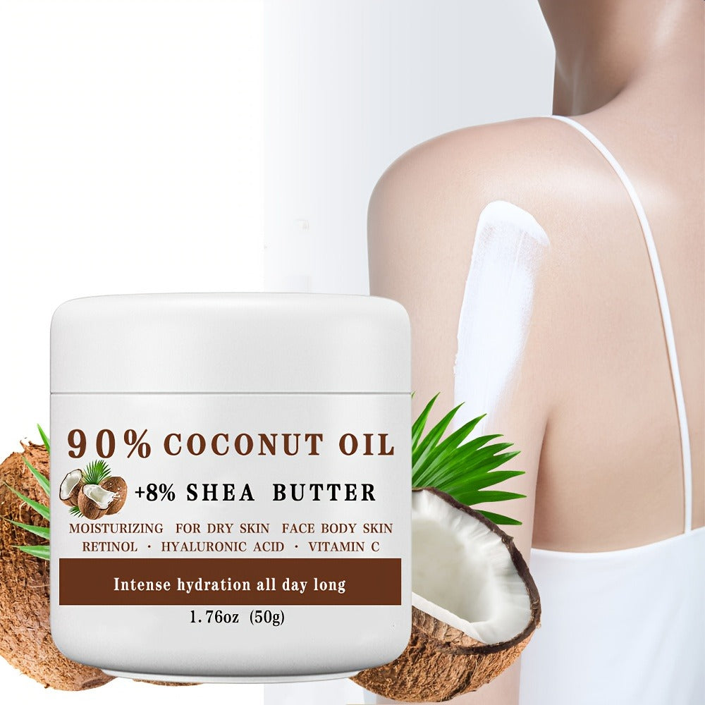 Coconut Oil & Shea Butter Moisturizing Cream 1.76 oz – 90% Coconut Oil, Retinol & Hyaluronic Acid, Alcohol-Free Long-Lasting Hydration for Face Body Hands & Feet, All Skin Types Women Men