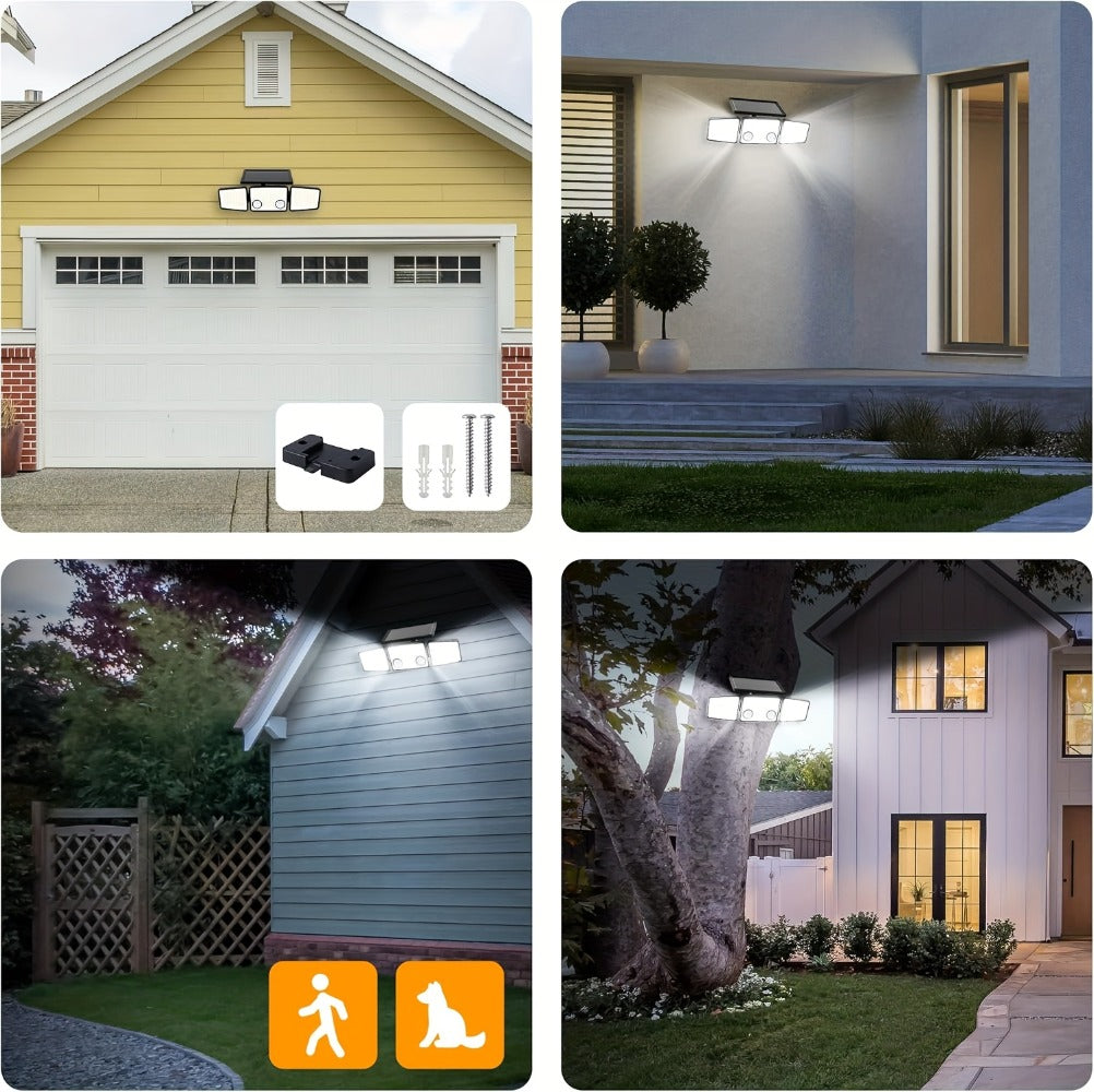 Solar Motion Sensor Light Outdoor – 3000LM 7000K 152 LED Flood Light with Dual Sensor, IP54 Waterproof, 270° Wide Angle & 3 Modes for Garden, Fence & Eaves (2 or 4 Pack)