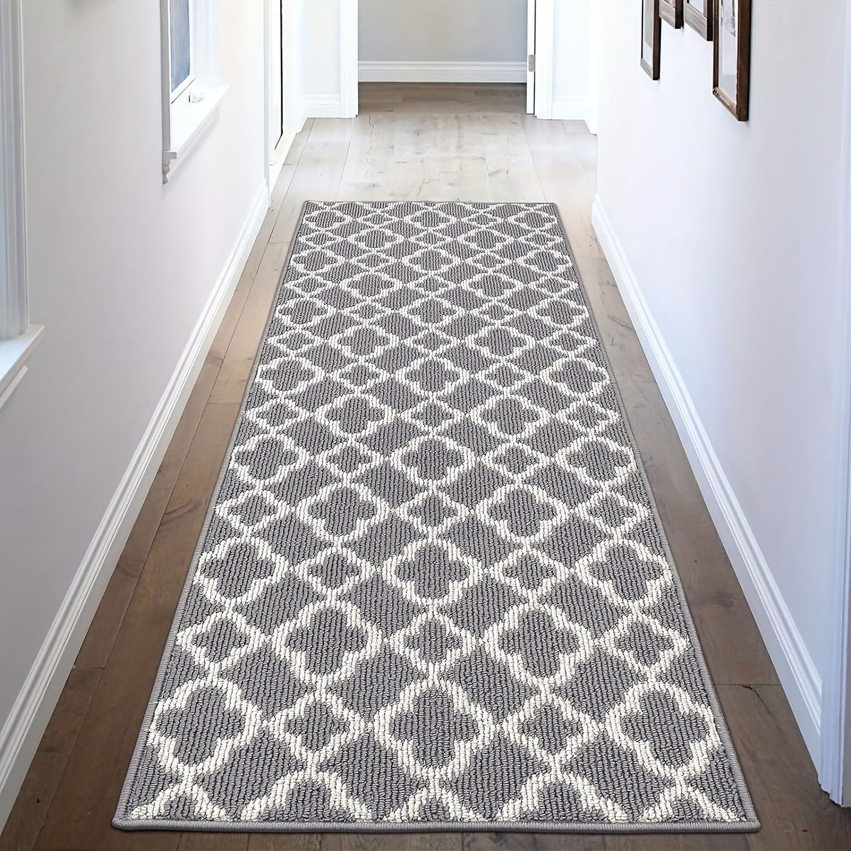 Runner Rug Moroccan Trellis Non-Slip – Machine Washable Hallway Carpet for Entryway, Kitchen & Bathroom – 100% Polypropylene Long Floor Rug, Black & Gray, 2x6, 2x8, 2x10 Ft