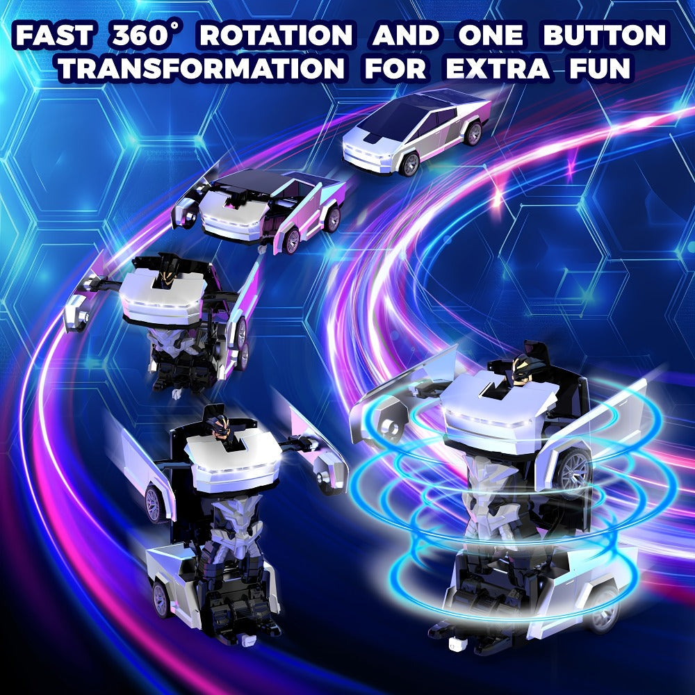 Transforming Robot RC Car, 1:18 Scale, One-Button Transform, LED Lights