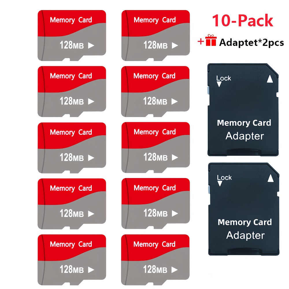 10-Pack TF Micro SD Cards 128MB 256MB 512MB with 2 SD Adapters – High-Speed Flash Memory Cards for Dash Cameras, Tablets, Smartphones, Cameras & IoT Devices, Bulk Memory Card Set