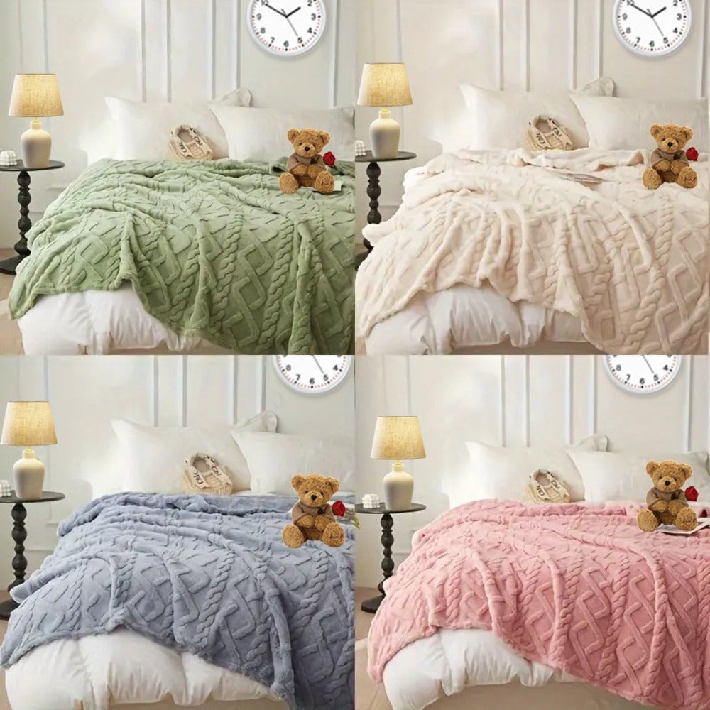 3D Plush Dense Weave Fleece Blanket – Ultra-Soft Warm Throw for Bed, Couch, Travel & Outdoor, Air-Conditioning Friendly, 3 Colors, 2 Sizes