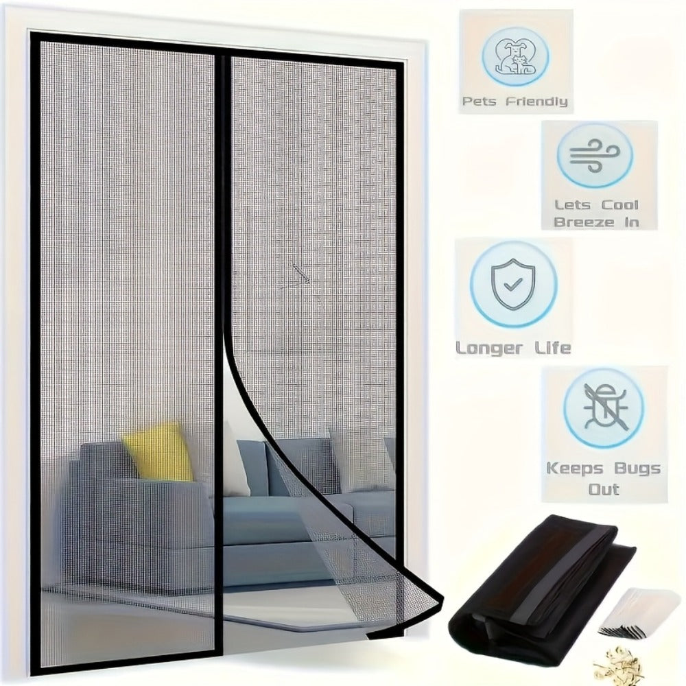 Magnetic Screen Door with Heavy Duty Metal Frame – Self-Closing Mesh Door Curtain, Insect-Proof Bug Screen with Frame Shackle, Easy Install for Indoor & Outdoor Doorways, Pet & Kid Friendly