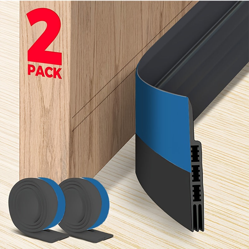 Door Draft Stopper 2pcs Silicone Weather Stripping 37" Under Door Seal Strip with Strong Adhesive – Noise Reduction, Energy Saving, Easy Install for Interior & Exterior Doors, Brown & Black