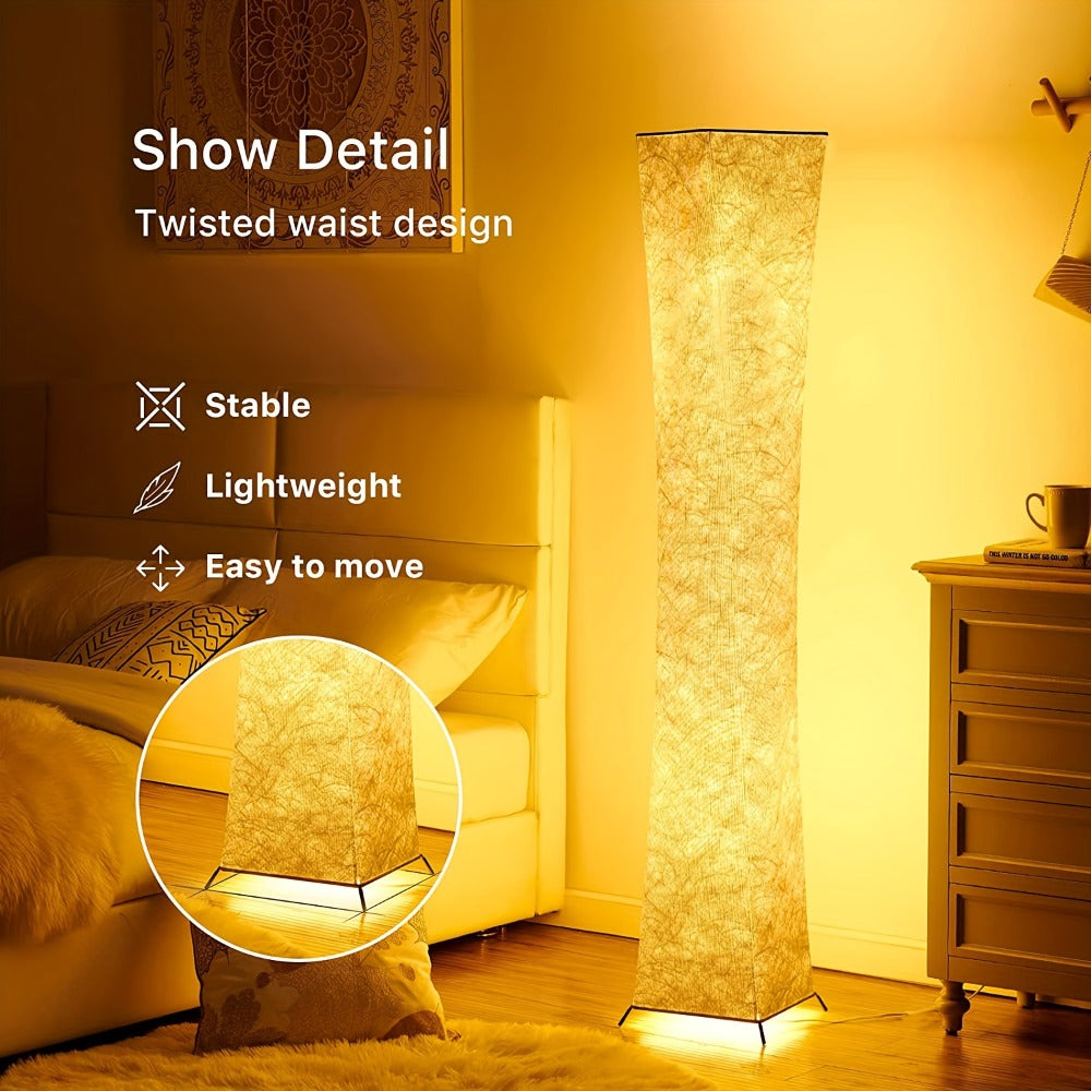 LED Floor Lamp 52 Inch Modern – Adjustable 3000K Warm Light with Remote Control, USB Port, Matte Metal Finish & Tyvek Shade for Bedroom, Living Room & Game Room Space Decor