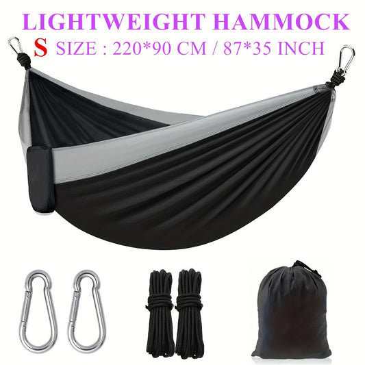 Nylon Camping Hammock with Hooks, Ropes and Bag, 220 x 90 cm, Two-Tone Green