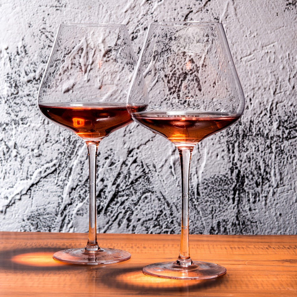 Hand Blown Red Wine Glasses Set of 4 – 23 Oz Crystal Burgundy Wine Glass with Long Stem – Unique Handcrafted Glassware Gift for Wedding, Anniversary, Christmas, Housewarming – Clear Stemmed Glass