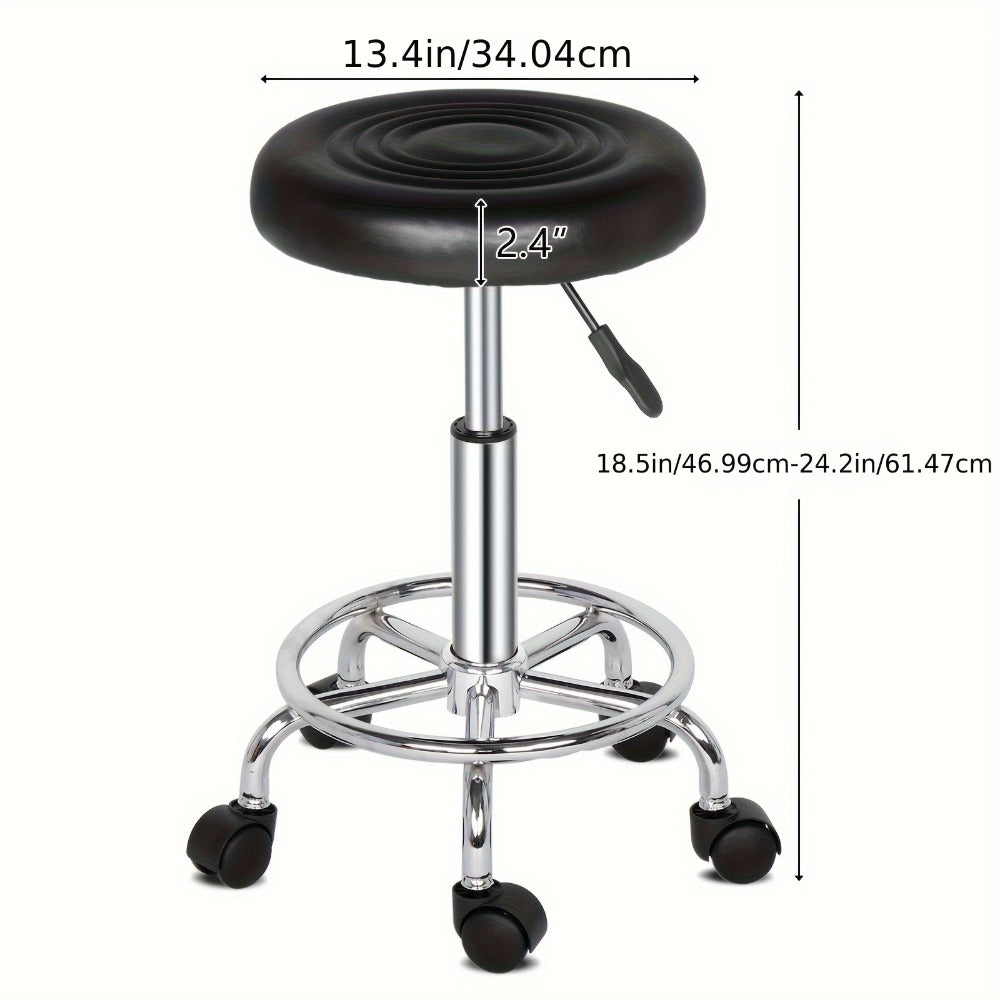 Round Padded Swivel Bar Stool 360° with Chrome Base - Adjustable Height Salon Kitchen Counter Stool for Nail Salon Beauty Studio Home Bar Reception, Black & White, 13"x24"