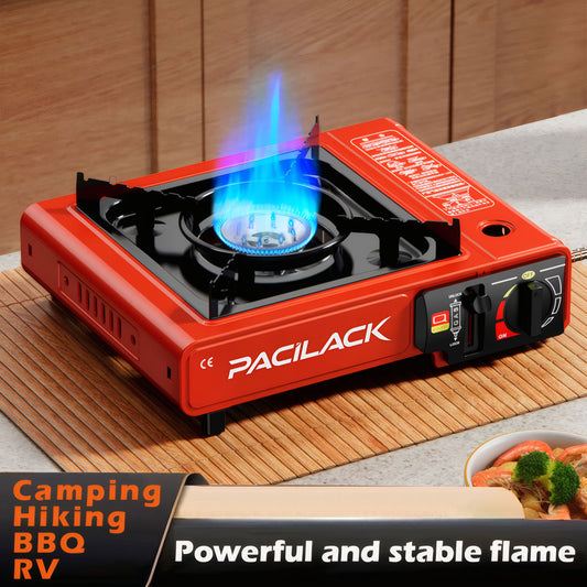 Butane Camping Stove with Windscreen, Carrying Case and Piezo Ignition