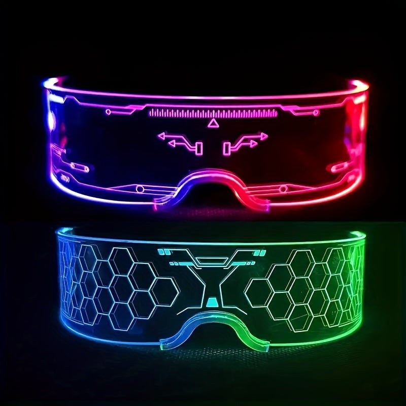LED Visor Glasses 2 Pack, Cyberpunk Light Up Glasses with 7 Colors and 5 Modes for Parties