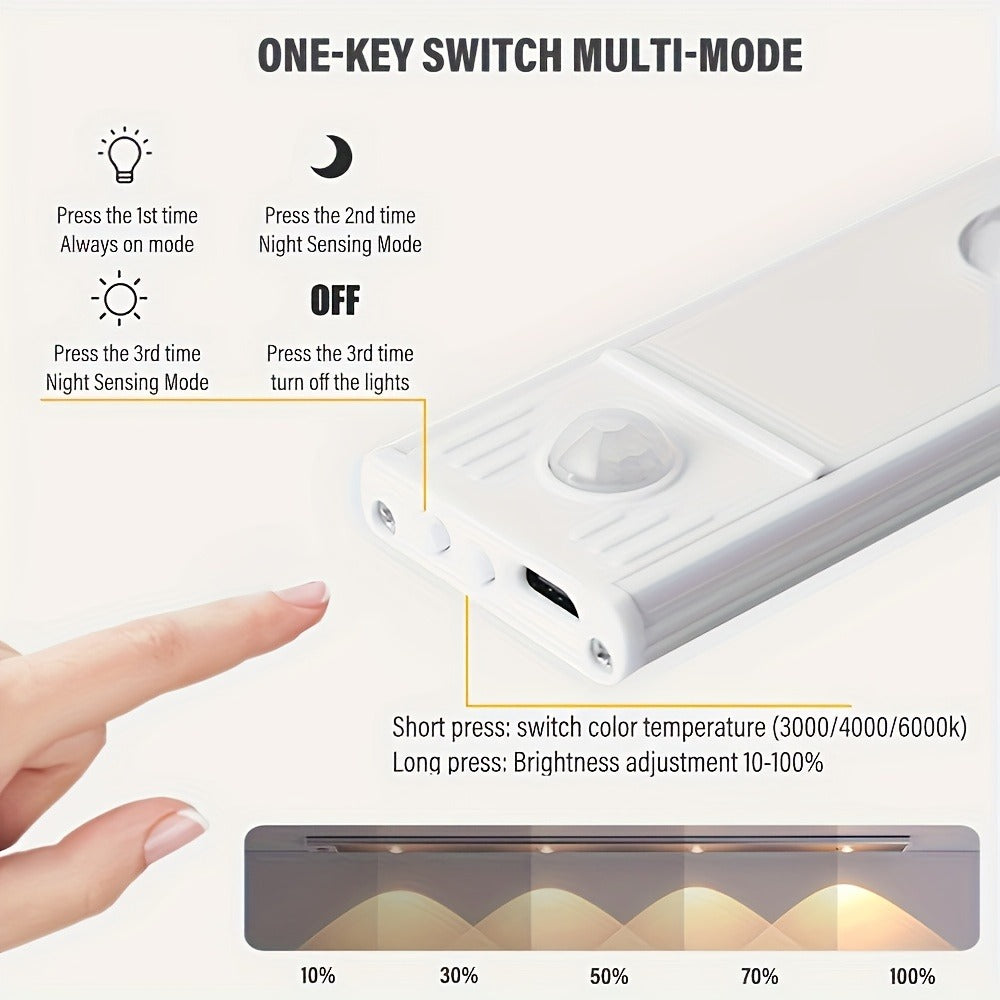 LED Sensor Strip Light USB Rechargeable – 3-Color Dimmable Motion Sensing Wireless Night Light for Kitchen, Wardrobe, Cabinet, Shoe Cabinet & Bedroom (20cm / 30cm / 40cm / 50cm)
