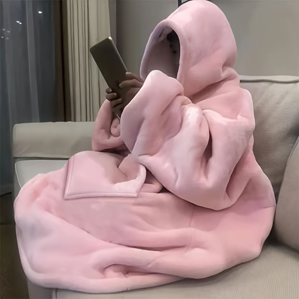 Wearable Hooded Blanket – Reversible Oversized Sherpa Throw with Kangaroo Pocket & Socks, Machine Washable, Christmas Gift, 4 Styles