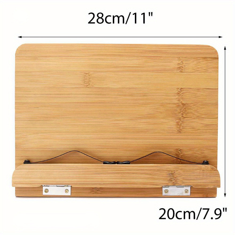 Bamboo Book Stand Adjustable Foldable Portable Reading Stand with Page Clips for Cookbook Tablet E-Reader Textbook Sheet Music Desk Holder Lightweight Sturdy 11x7.9in