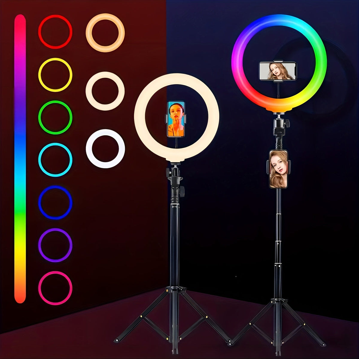 Selfie Ring Light Desk 12 Inch with Phone Holder 360 Rotating Pan Head Desk Tripod 17 RGB Lighting Modes for iPhone Android TikTok YouTube Makeup Video Calls