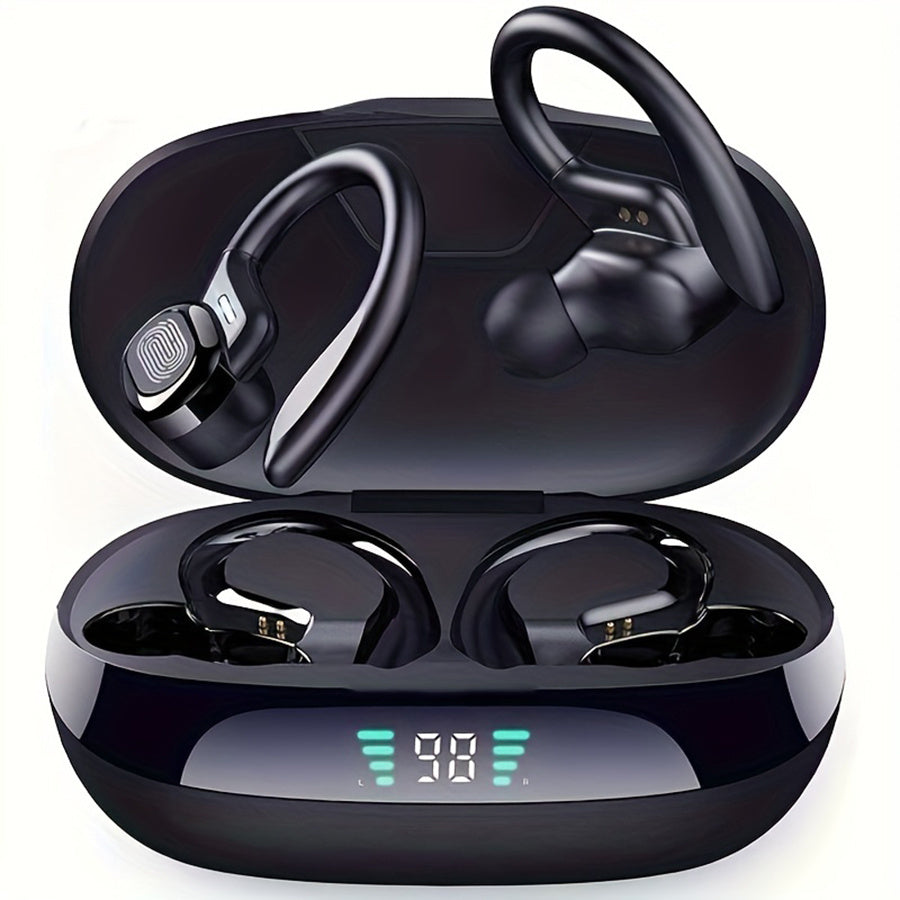 Colorful Sport Earhook TWS Earbuds Bluetooth 5.4 LED Digital Display Charging Case Touch Control Stereo In-Ear Wireless Sport Headset Black Red Blue