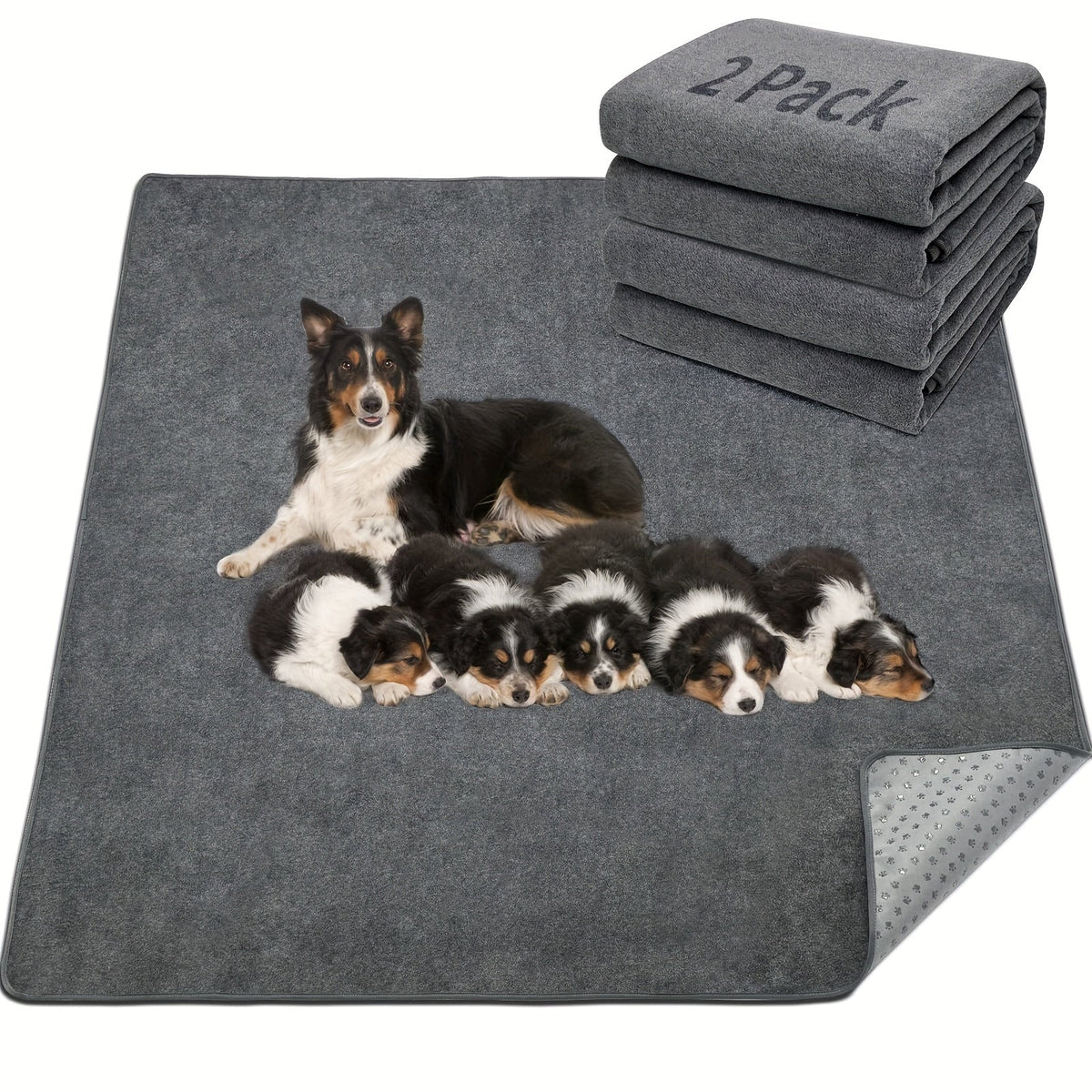 Washable Dog Pee Pads Reusable 2-Pack - Non-Slip 4-Layer Fast Absorbent Puppy Mat for Housebreaking, Whelping, Crate & Incontinence - Machine Washable 300+ Times, Multiple Sizes for All Breeds