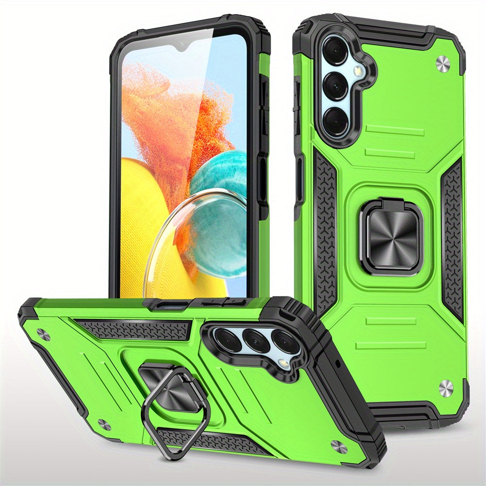 Ring Kickstand Samsung Galaxy A15 5G Case – 360° Rotating Stand Hybrid Armor Shockproof Rugged Cover with Magnetic Car Mount Plate, Dual Layer Hard PC TPU Bumper, Anti-Slip Grip – Black Blue Green Red Rose Gold