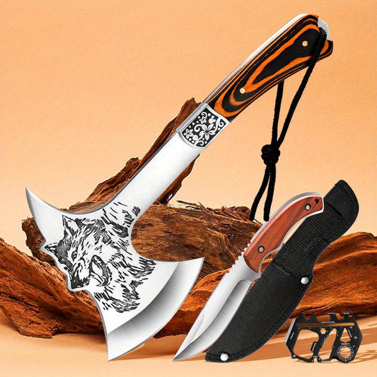Camping Axe with 3-Piece, 4-Piece and Single Wolf Head Axe Options