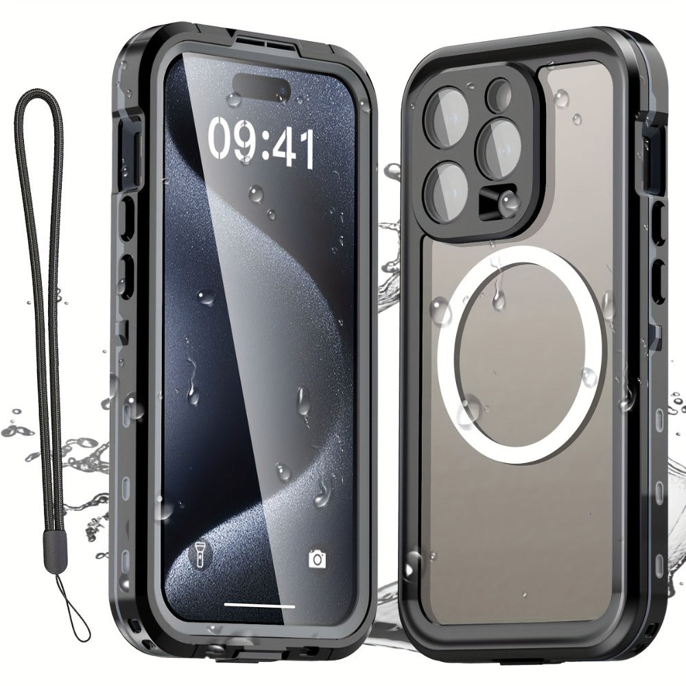Heavy Duty iPhone Case with Built-In Screen Protector MagSafe Compatible for iPhone 16 Pro Max 16 Pro 15 Pro Max 15 Pro 15 Plus 15 – Shockproof Waterproof Hybrid Cover with Lanyard