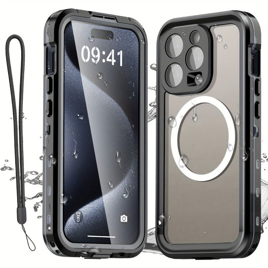 Heavy Duty iPhone Case with Built-In Screen Protector MagSafe Compatible for iPhone 16 Pro Max 16 Pro 15 Pro Max 15 Pro 15 Plus 15 – Shockproof Waterproof Hybrid Cover with Lanyard