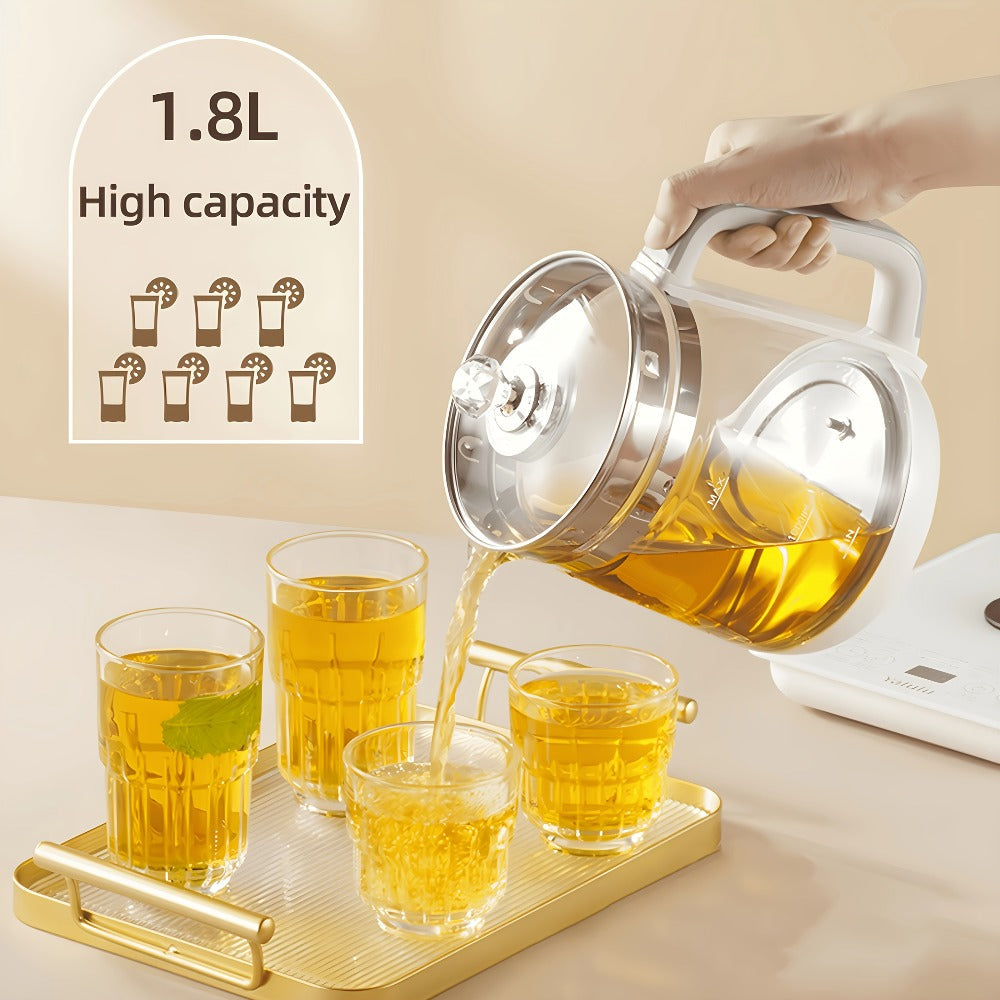Electric Kettle 1.8L Multi-Function Health Pot 18 Functions Glass Lid SUS304 Tea Infuser Egg Steaming Rack Boiler Steamer for Tea Coffee Soup Oatmeal US Plug
