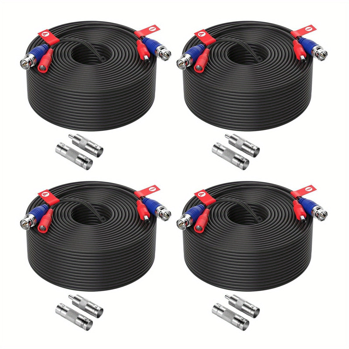 CCTV BNC Cable 4-Pack 100ft 30M, ZOSI Video Power 2-in-1 Security Camera Cable with BNC Connector and DC Plug, 100% Pure Copper, Plug and Play for DVR Security Surveillance System, Black