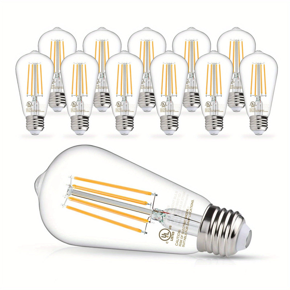 ST58 Vintage Edison LED Filament Bulb 8W 2700K Warm White Dimmable – 60W Equivalent E26 Base Clear Glass Antique Style for Chandelier Pendant Bedroom Living Room Home Commercial, 12 & 24 Pack