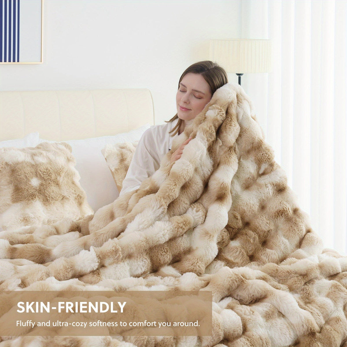 Faux Rabbit Fur Throw Blanket – Ultra-Soft Plush Fleece for Bed, Couch, Sofa & Travel, All Season, 11 Colors, Throw to King Size