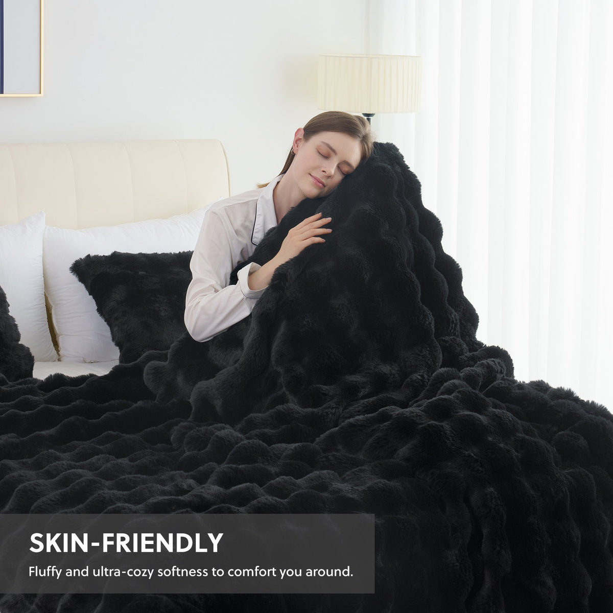 Faux Rabbit Fur Throw Blanket – Ultra-Soft Plush Fleece for Bed, Couch, Sofa & Travel, All Season, 11 Colors, Throw to King Size
