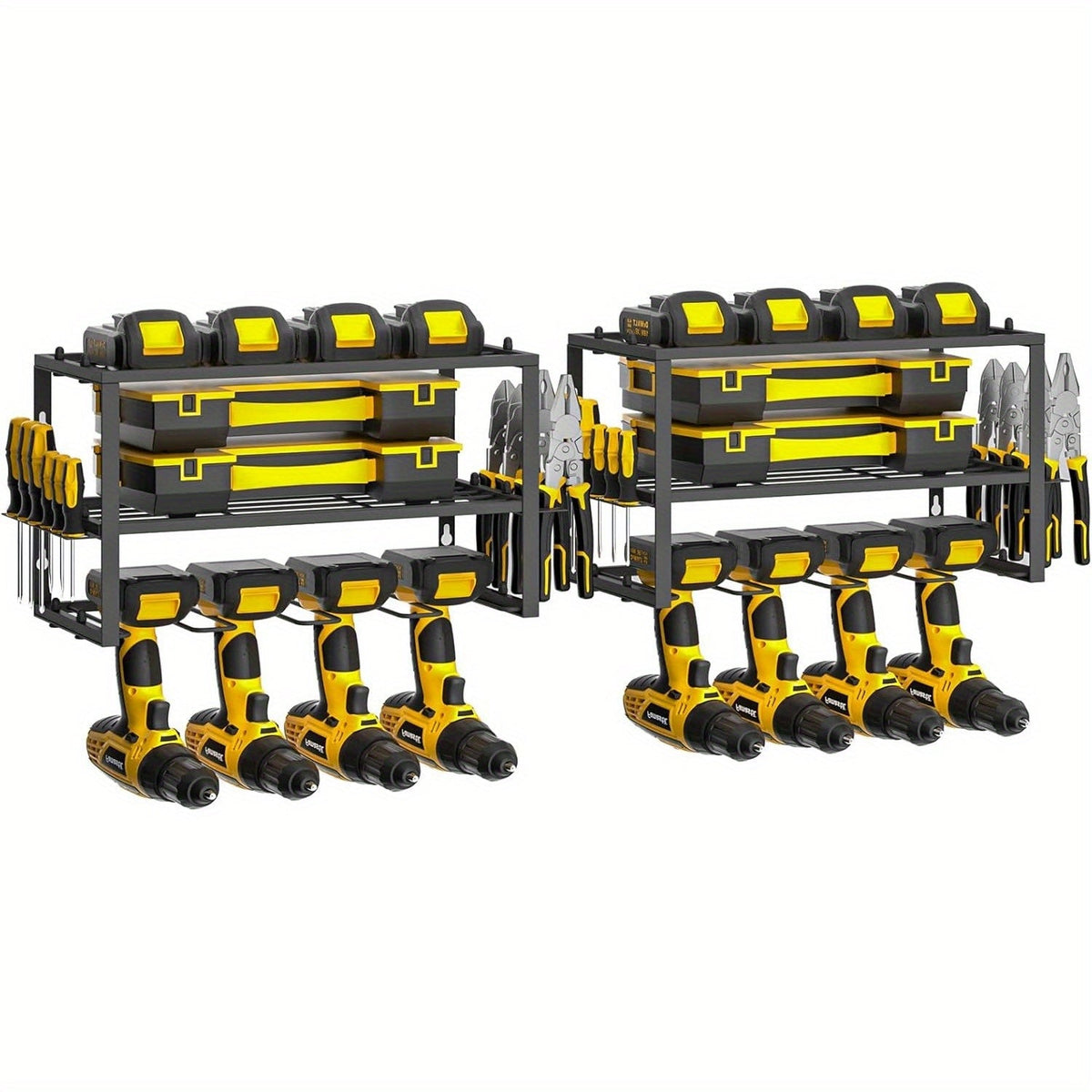 Power Drill Holder Wall Mount – Heavy Duty Tool Storage Rack with 3/4 Layer Floating Shelf | Cordless Drill Organizer | 4/6/8 Drill Holders Workshop Tool Rack for Garage & Workshop Organization