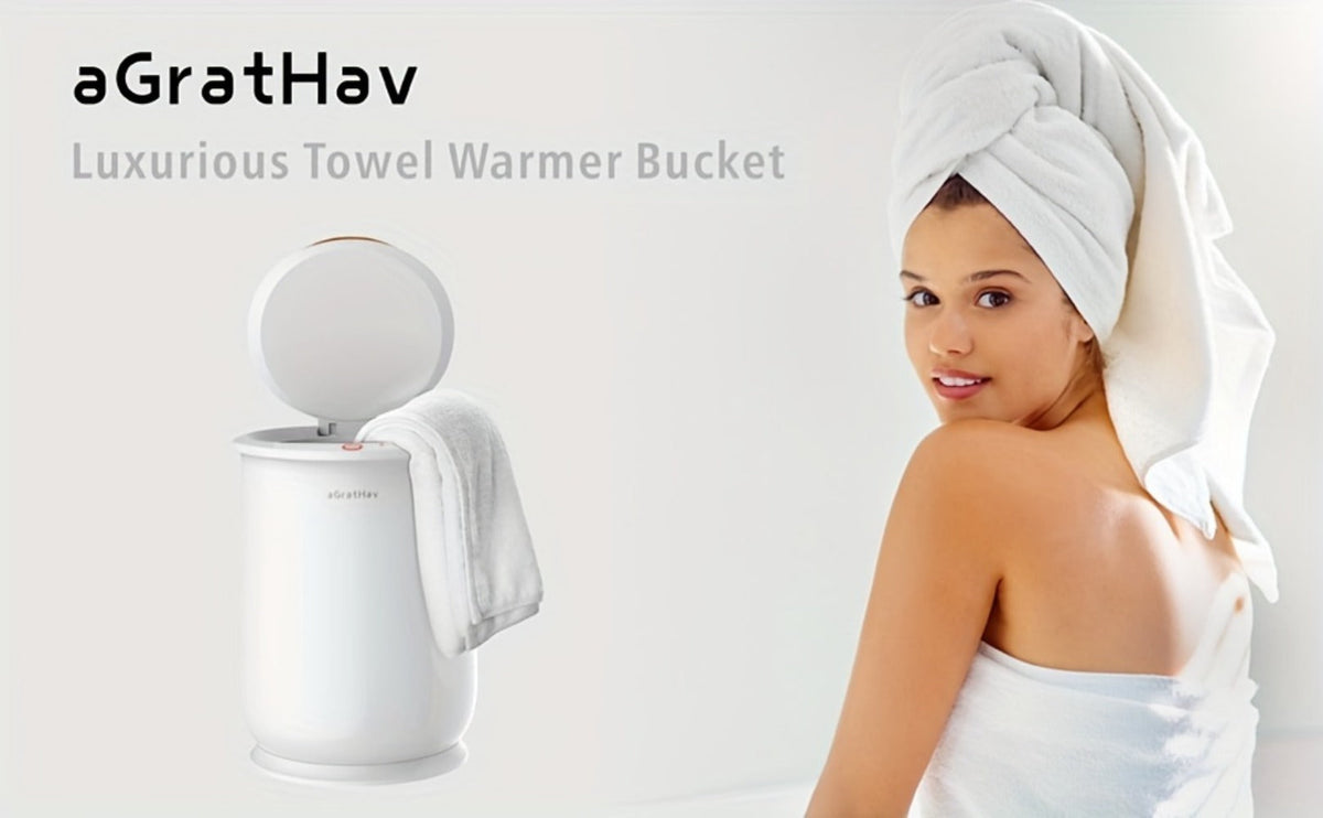 Electric Towel Warmer Bucket Ultra Large Capacity - Fits Two 40"x70" Towels Blankets Bathrobes, ETL FCC Certified, 1-Hour Auto Shut Off, Fast Heating Spa Bathroom Warmer, Gray & White