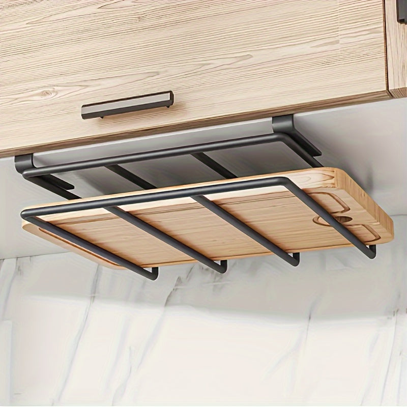 Kitchen Hook Rack for Cutting Boards Lids & Cabinet Door – Heavy Duty Carbon Steel Wall Mounted Organizer for Kitchen Tools & Bathroom Supplies, Rust-Resistant Black