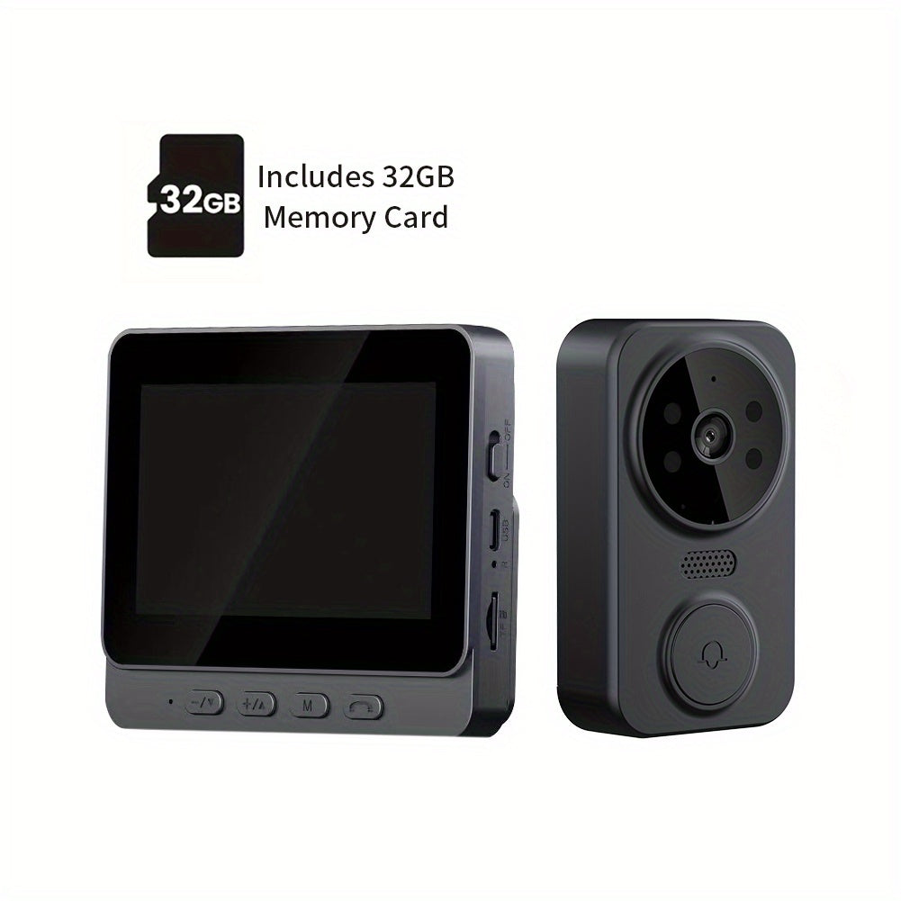 1296P Video Doorbell with 4.3" Indoor Monitor & Local SD Storage - No WiFi No App Required, Two-Way Audio, IR Night Vision, 1200mAh 2-Month Battery, 120° Wide Angle, One-Key Pairing, Black