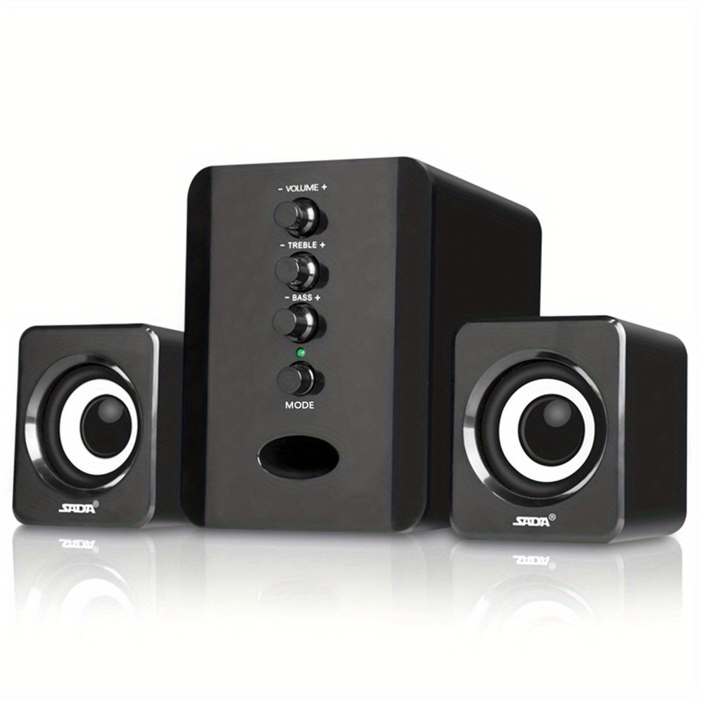 2.1 Mini Desktop Speaker System USB Powered with Independent Treble Bass Control, 3W Wired Subwoofer Speaker for PC Tablet Cellphone Laptop Home Office