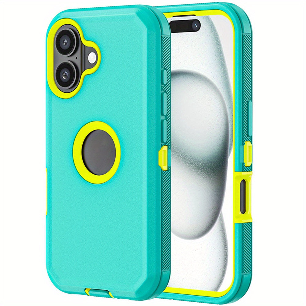 Rugged iPhone 16 Pro Max Case Hybrid Armor Dual Layer TPU PC Shockproof Drop Protection – Heavy Duty Wireless Charging Compatible Cover for iPhone 16 Pro 16 Plus 16 – Black Orange Blue Purple Green