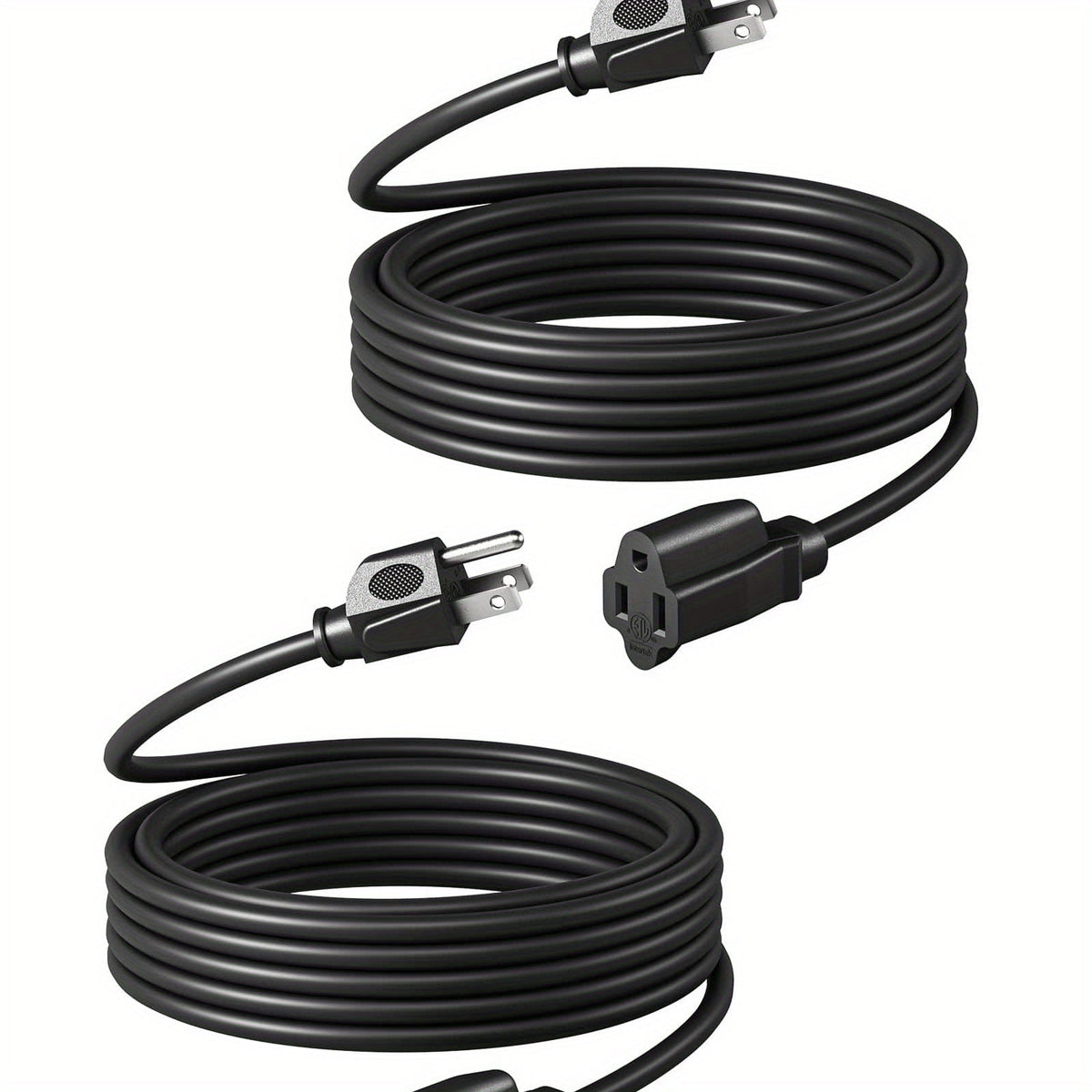 Extension Cord 2-Pack 20FT 3-Prong Indoor Outdoor 16/3 SJTW Flexible Tangle-Free All-Copper Wire 125V 13A 1625W NEMA 5-15 for Home Office Computer Appliances Christmas Lights Black